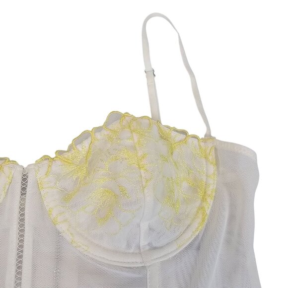 Y2K Festival Party Dainty White Lace Yellow Floral Corset‎ Crop Top White Fox M - Picture 9 of 12